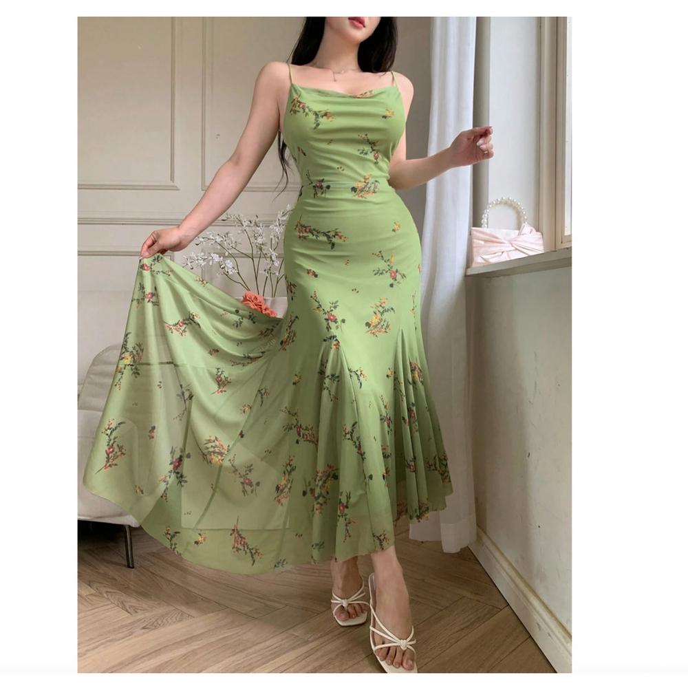 Printed Tulle Midi Dress Size S